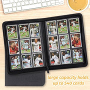 Foalgo 9 Pocket Card Binder, Premium Zip Trading Card Binder, 540 Double Sided Pocket PU Collection Binder, Collector Album, Card Folder for MTG, TCG, Sports Cards (Black)