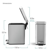 Home Zone Living 1.3 Gallon Stainless Steel Small Trash Can with a Lid | Stainless Steel with Soft-Close Lid for Offices, Bathrooms, Bedrooms and Dorms, Slim Rectangular Shape, Silver