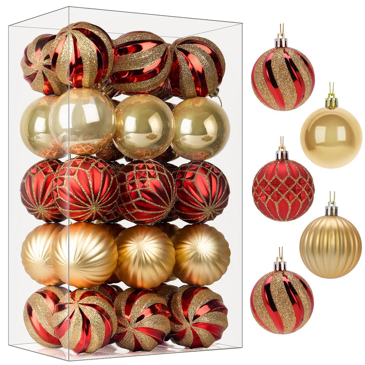 SHareconn 30ct 2.36 Inch Christmas Tree Balls Ornaments, Red & Gold, 60mm | Colorful Shatterproof Plastic Decorative Baubles, Ideal Decorations for Christmas Tree, Holiday, Wedding and Party
