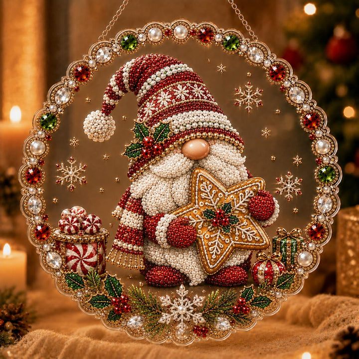 AYTHSRIC Christmas Pearl Diamond Painting Suncatcher Kit, Acrylic DIY Diamond and Pearl Art Painting, Christmas Diamond Painting Hanging Pendant (Style 7, 8×8in)