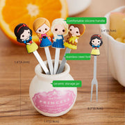 HENWAFX Stainless Steel Fruit Fork for Home (Cartoon+ fairy princess) | Cute Set of 6 Fruit Forks with Holder