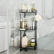 Consumest Corner Shower Caddy Standing - 3-Tier Stainless Steel Shower Organizer with Soap Holder and 4 Hooks, Large Capacity Corner Shelf Stand for Bathroom, Rest Room, Black