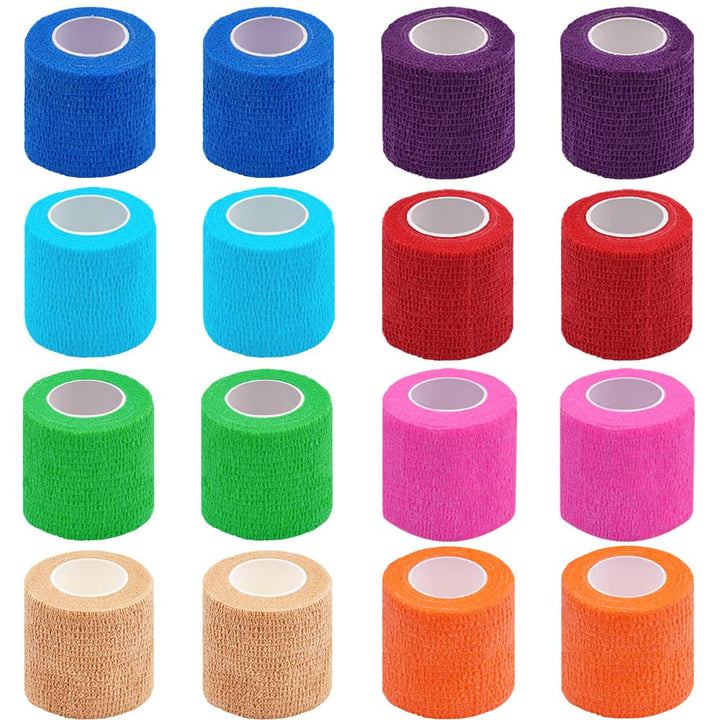 16 Pack Self Adhesive Bandage Wrap 2 Inches | Multi-colored Elastic Cohesive Bandage for Sports,Wrist,Ankle,Vet Wrap,Grip Tape