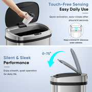 DUMOS Automatic Trash Can, 13 Gallon Touchless Sensor Garbage Can | Electric Touchless Trash Bin with Removable Lid, Fingerprint-Proof Stainless Steel, Long-Lasting Battery, 50L Large Capacity
