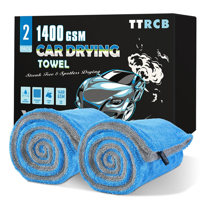 TTRCB 2 Pack Car Drying Towels (48" x 24"), Extra Large Microfiber Towels for Cars, 1400 GSM Ultra-Absorbent, Streak Free, Double Twisted-Loop Drying Towels Car Detailing for SUV, RV, Trucks
