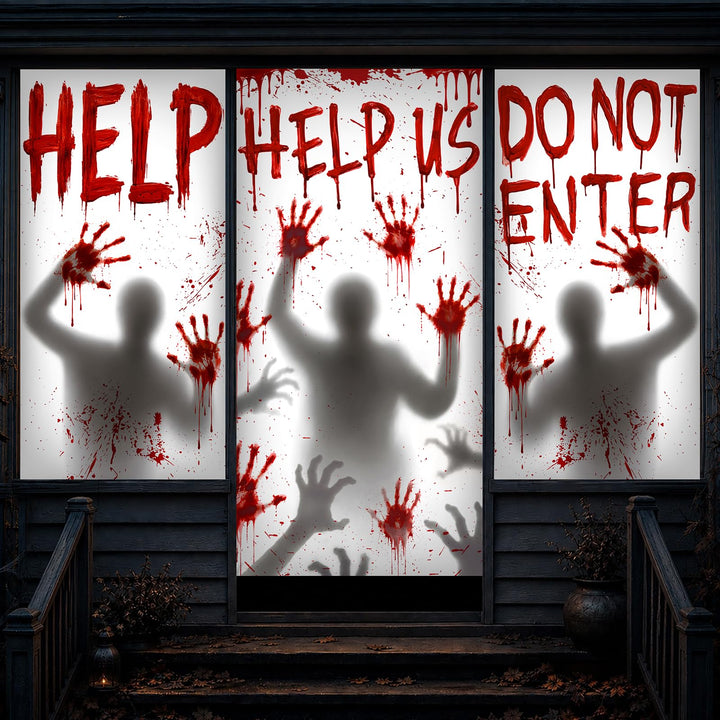 Halloween Decorations Door Cover Halloween Window Decorations 6Pcs Scary Window Clings Poster Bathroom Halloween Decor for Indoor Outdoor Wall Party Decor