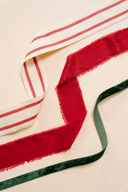 Merry Market Christmas Ribbon Set, 3 Rolls, 60 Yards, Velvet & Cotton | Includes 1.5” Striped Cotton, 1” Red Frayed Velvet & 1/2” Green Velvet Ribbon, 20 Yards Each for 60 Yards Total