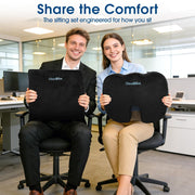 CloudBliss Ergonomic Seat Cushion & Lumbar Support Pillow Set, Black,Large | Back Pain, Sciatica Relief, Memory Foam Support, Adjustable Straps, Machine Washable Velvet, Perfect for Office, Car, Gaming