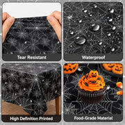 HAMDKS 4 Pack Halloween Tablecloth, Spider Web Table Cloth | 108" x 54" Rectangular Table Cover, Black Plastic Disposable Tablecloth for Halloween Decor Party Supplies
