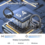 Wireless Earbuds 75H Bluetooth 5.4 Sport Headphones with Earhooks, Black | IPX7 Waterproof In-ear Buds Feature ENC Noise Cancelling Mic & Deep Bass. Stereo Sound Device for Gym Running Workout