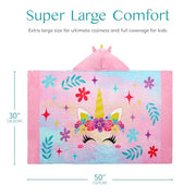 Joiedomi Unicorn Hooded Towels for Kids Soft 100% Cotton Kids Beach Towel 30" x 50" for 3-8 Years Boy Girl Beach Hooded Poncho Absorbent Pool Toddler Swim Bath Wrap