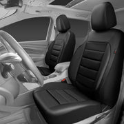 CAR PASS Faux Leather Car Seat Covers Front Seats Only, 3D Foam Support Car Seat Covers, Universal fit for Trucks Vans SUVs Sedans Automotive Comfortable, Airbag Compatible 2 Pieces Front Solid Black