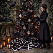 Junkin 48" Gothic Halloween Tree Skirt Black Christmas Tree Skirt | Halloween Spider Web Tree Skirt, Christmas Black and White Spooky Mat, Farmhouse Decoration, Home Seasonal Winter Room Decor