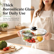6 QT Large Glass Mixing Bowl with Lid for Sourdough Bread Making & Proofing | Thick Glass Salad Bowl Extra Large Glass Bowl for Baking Food Prep Dishwasher Microwave Freezer Safe Clear Dough Rising