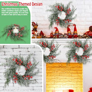 Serlvan 6 Pcs Christmas Candle Rings Wreath Artificial Candle Rings with Red Berry, Snowy Pine Garland Candle Ring Holder for Christmas Decorations Table Centerpiece