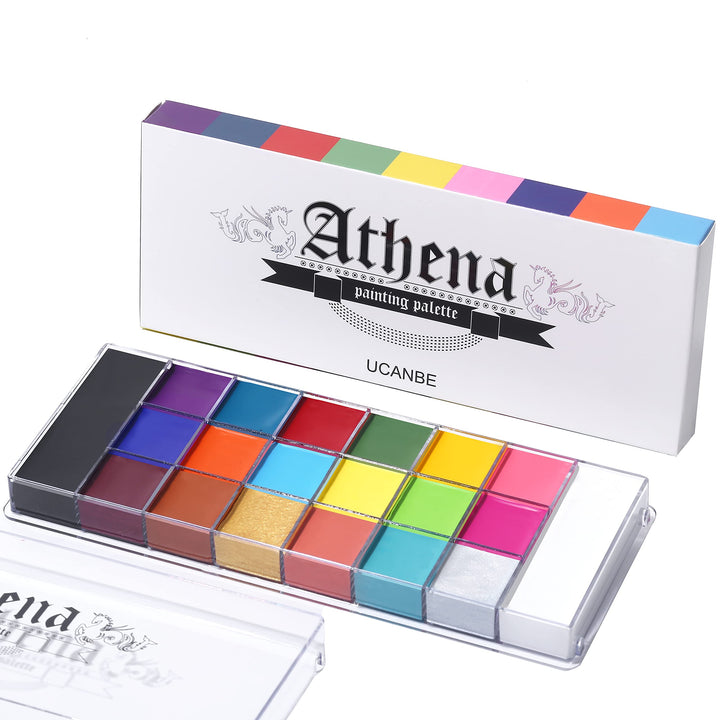UCANBE Athena Face Body Paint Oil Palette, 20 Colors Large Black White Professional Flash Tattoo Halloween SFX Party Artist Costume Festival Stage Cosplay Full Size Makeup Painting Kit 168g