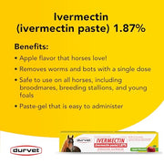 Ivermectin Paste 1.87% Horse Dewormer - Apple Flavored Oral Syringe 6.08g Tube