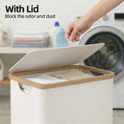efluky Slim Laundry Hamper with Lid and Removable Bag, 75L Beige | Narrow Laundry Basket with Bamboo Handles, Skinny Dirty Clothes Hampers for Laundry, Bedroom, Bathroom & Dorm