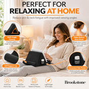 Brookstone Tablet Lap Cushion - Tablet and Phone Holder for Bed, Flights, and Travel, Two Angled Memory Foam Lap Desk for Reading and Hands Free Viewing, Compatible iPad and Kindle Accessories, Black