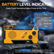 Hand Crank Emergency Radio 7400mWh (2000mAh) Solar Hand Crank Radio | Built in 3 Charging Cables AM/FM/NOAA Weather Radio Battery Operated Hand Crank Charger for Emergency Supplies Survival Gear