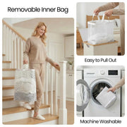 efluky Slim Laundry Hamper with Lid and Removable Bag, 75L Beige | Narrow Laundry Basket with Bamboo Handles, Skinny Dirty Clothes Hampers for Laundry, Bedroom, Bathroom & Dorm