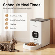 VOLUAS Automatic Cat Feeder, 4L Timed Dry Food Dispenser for Cats & Dogs | Programmable Portion Control, Up to 4 Meals Daily, Dual Power Supply, Power-Off Memory, 10-Second Voice Recorder