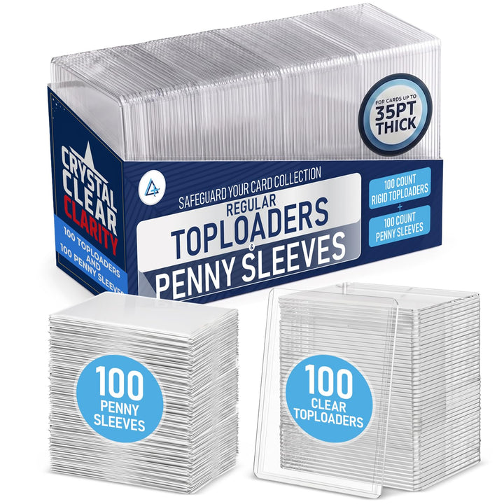 Invested Alliance 200-Pack Toploaders & Card Sleeves – 100 Crystal-Clear 35PT Top Loaders + 100 Penny Sleeves, 3x4 Hard Plastic Protectors for Trading, Baseball, Football & Sports Cards