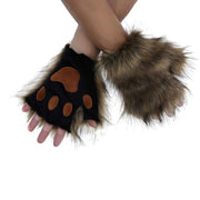 HAOAN Faux Fur Wolf Ears Headband Fox Tail and Paw Gloves Set Cosplay Halloween Costume Accessories