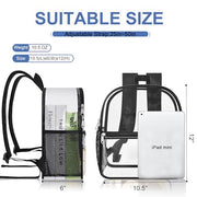 Clear Backpack for Stadium Events Stadium Approved Sports Fan Backpacks | Mini Small Clear Bag 12x12x6 Heavy Duty with Front Pocket for Sport Concert Work Travel（Nylon Shoulder Straps,Black）