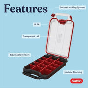 Keter Stack N' Roll 2 Pack Half Organizer Storage Box | Adjustable Dividers, Transparent Lid, IP54 Water Resistant Parts Organizer, Modular Tool Storage System