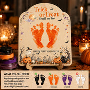 Baby's First Halloween Sign - Trick or Treat Smell My Feet Sign | DIY Footprint Keepsake Wood Craft Kit for Baby Boy & Girl, Babies 1st Halloween Sign, Stand Included, 9.25 x 7.75 in