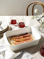 LE TAUCI Ceramic Casserole Dishes for Oven with 304 Racks, Set of 3, White | Rectangular Baking Dishes, 304 Stainless Racks, Oven Safe to 500°F (4.6/3.0/1.6 Qt, 15.7"/13.1"/10.3")