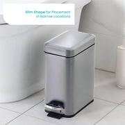 Home Zone Living 1.3 Gallon Stainless Steel Small Trash Can with a Lid | Stainless Steel with Soft-Close Lid for Offices, Bathrooms, Bedrooms and Dorms, Slim Rectangular Shape, Silver