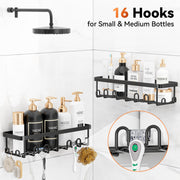 YASONIC Shower Caddy Adhesive, Rustproof Shower Organizer, Wall Shower Rack | Large Capacity Shower Shelf for Inside Shower, No Drill Shower Storage, Shampoo Shower Holder, Black, 2 Caddies