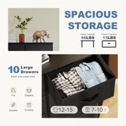 DUMOS 10 Drawer Tall Dresser for Bedroom & Living Room, Black | Fabric Storage Dresser Tower with Bins, Anti-Tip, Chest Organizer Unit, Steel Frame, Wood Top, Easy Pull Handle