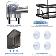 Hanging Shower Caddy Over Shower Head - No Drill Rustproof Shower Rack | Includes Soap Holder and Hooks for Shampoo, Conditioner, and Bathroom Essentials with Stable Storage in Any Shower Space