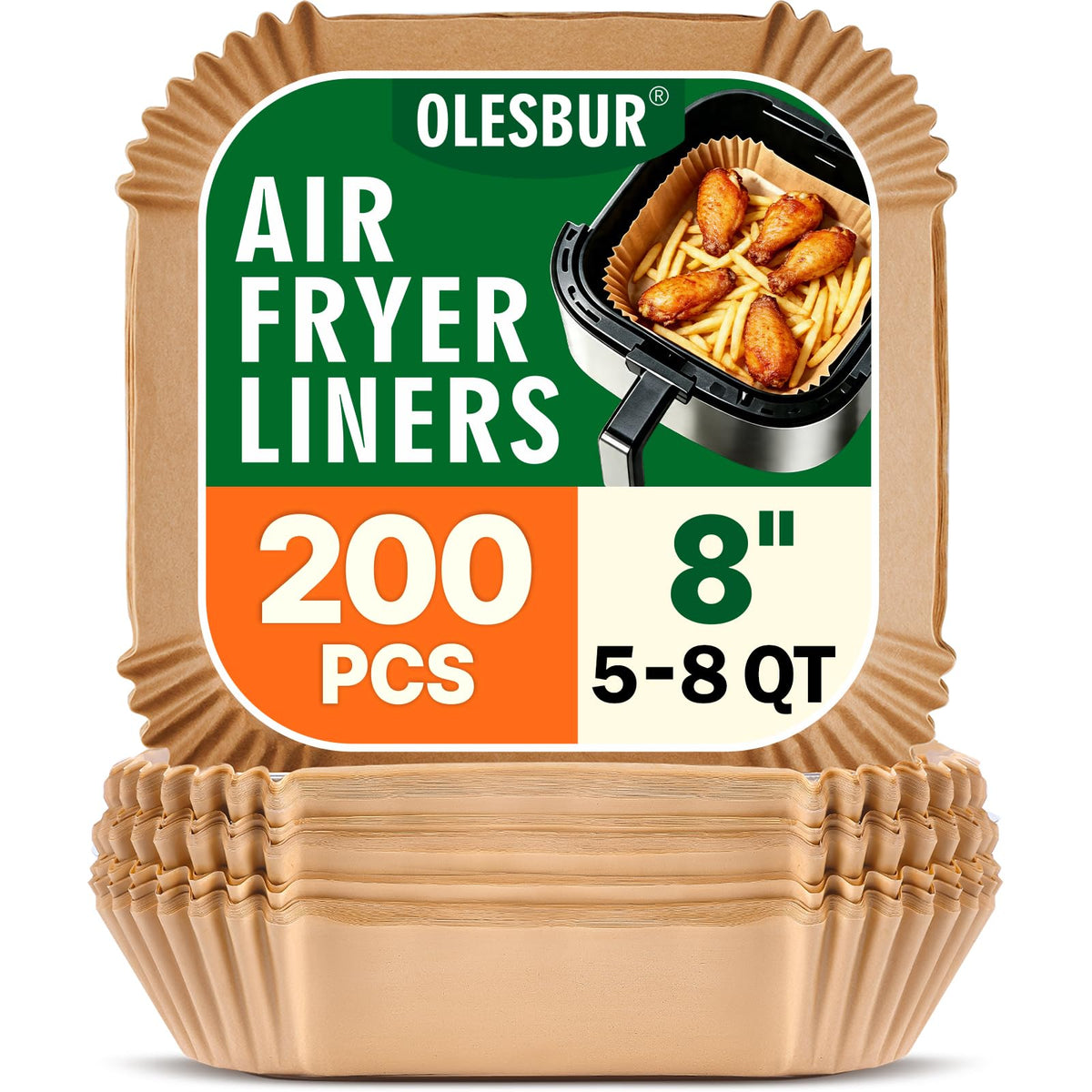 OLESBUR Air Fryer Liners Disposable, 200Pcs 8 Inch Airfryer Paper Liners, Unbleached Parchment Paper for Air Fryer Basket, Non-Stick Air Fryer Accessories, Liners for Baking, Parchment Paper Sheets