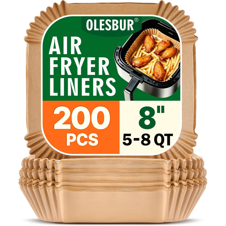 OLESBUR Air Fryer Liners Disposable, 200Pcs 8 Inch Airfryer Paper Liners, Unbleached Parchment Paper for Air Fryer Basket, Non-Stick Air Fryer Accessories, Liners for Baking, Parchment Paper Sheets