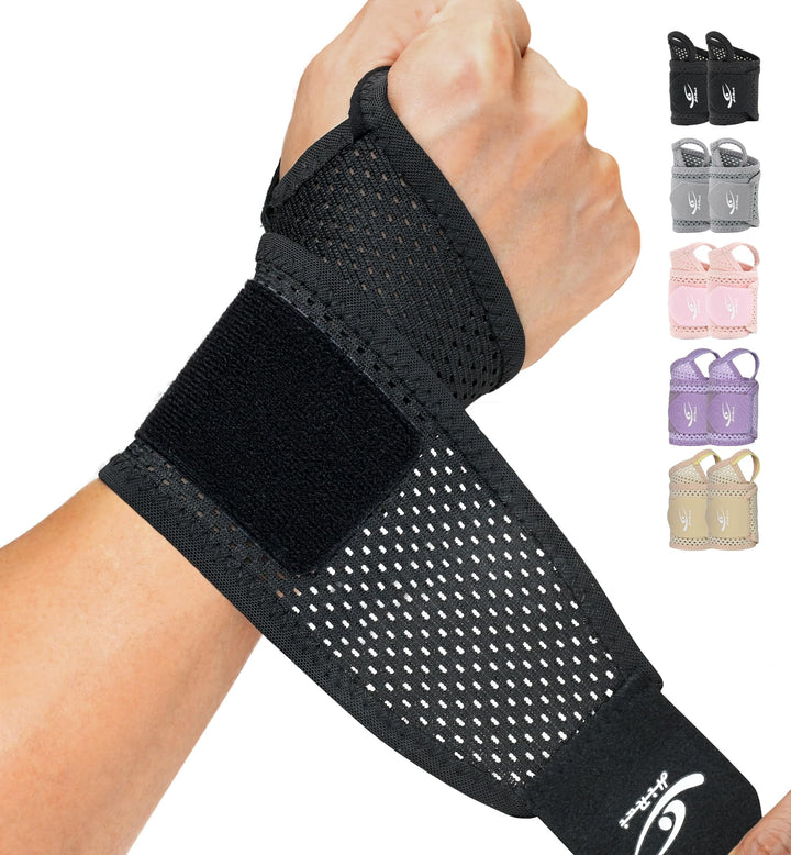 HiRui 2-Pack Ultra-Thin Mesh Wrist Wraps - Breathable, Adjustable Wrist Support for Workouts & Daily Use - Unisex Wrist Brace for Pain Relief, Tendonitis, Carpal Tunnel - One Size Fits All (Black)