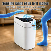 MOPUP Bathroom Trash Can, Automatic Bagging Garbage Can, 3.5 Gallon Slim Smart Small Plastic Trash Bin, Narrow Motion Sensor Trash Can for Bedroom, Office White