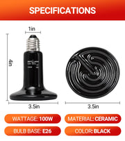 REPTI ZOO 100W Reptile Heat Lamp 2Pack Ceramic Heat Emitter Night Heat Lamp Bulbs Reptile Terrarium Heat lamp Tank Heat Bulb for Turtle Bearded Dragon Gecko Lizard Snake Chicken E26