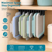 Lid Loft Lid Organizer, 10-Slot Hanging Organizer in Cabinet, Under Cabinet Lid Organizer for Food Containers, Cabinet Mounted Kitchen Lid Rack for Plastic and Glass Container Covers (White-2PC)