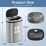 DUMOS Automatic Trash Can, 13 Gallon Touchless Sensor Garbage Can | Electric Touchless Trash Bin with Removable Lid, Fingerprint-Proof Stainless Steel, Long-Lasting Battery, 50L Large Capacity