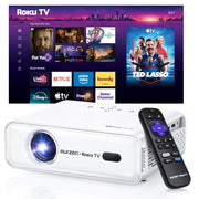 Aurzen Roku TV D1R Smart Portable Outdoor Projector with WiFi and Bluetooth | Roku TV Built-in, All Top Apps, 1080P FHD, DoIby Audio, Auto Focus & Keystone, Zoom, Mini Projector for Home & Outdoor Movies