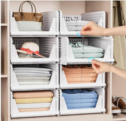 caktraie 4 Pack Stackable Closet Storage Basket - Stackable Storage Bins | Multifunctional & Foldable Closet Organizer Waterproof, Wardrobe Cupboard Space-Saving Storage Drawer Organizer