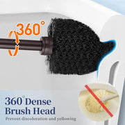 HAMITOR Toilet Bowl Brush Holder Set: Modern Brown Bathroom Accessories | Dense Stiff Soft Bristle Deep Cleaning, Round Head Restroom Scrubber, Covered Holder Hidden Mess, Home Hotel Decor, 2 Pack