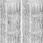 2 Pack Silver Foil Curtain Party Streamers Metallic Tinsel Foil Fringe Photo Booth Backdrop for Birthday Wedding Engagement Baby Shower Bachelorette Christmas Holiday Celebration Party Decorations