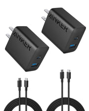 Anker Phone Charger, 20W USB C Charger Block, Type C Charger Fast Charging | For iPhone 18 Pro/17/17 Plus/17 Pro Max/16/16 Plus/16 Pro Max/15 Pro Max/iPad Pro and More (2-Pack with 2 Cables, Black)