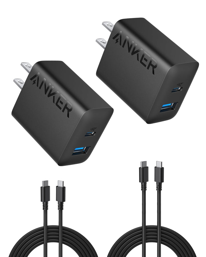 Anker Phone Charger, 20W USB C Charger Block, Type C Charger Fast Charging | For iPhone 18 Pro/17/17 Plus/17 Pro Max/16/16 Plus/16 Pro Max/15 Pro Max/iPad Pro and More (2-Pack with 2 Cables, Black)