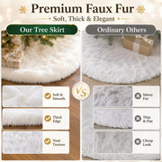 AOGU 48 Inch Faux Fur Christmas Tree Skirt White Plush Skirt for Merry Christmas Party Christmas Tree Decoration